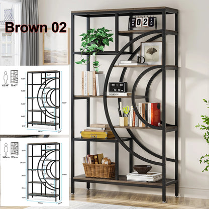 Bookshelf, 5 Tier Etagere Bookcase, Freestanding, 11.81"D x 37.4"W x 68.89"H