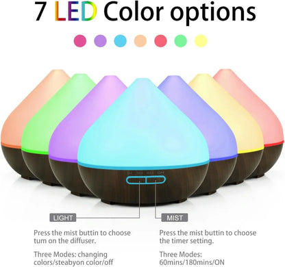 Aromatherapy Humidifier 2-in-1:  Atomizer + 7-Color Wood Grain | Smart Sensor Power-Off | USB Rechargeable Portable, Essential Oil Diffuser