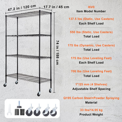 4 Adjustable Storage Shelves Bookshelf, Item Height: 74"/188 cm
Item Length: 47.2"/120 cm