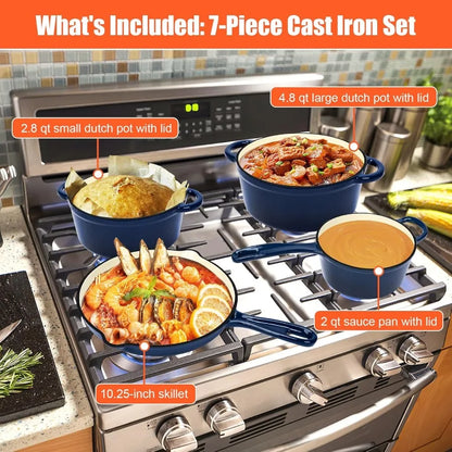 7 pc Enameled Cast Iron Cookware Set....