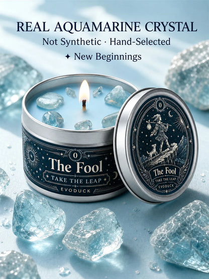 The Fool Tarot Candle, Bergamot & White Blossom Scented Candle3 Oz., with Clear Crystal Stones, Candle for Meditation, New Beginnings, 3/2/1 Sets...