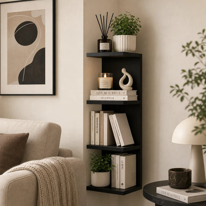 Floating Shelf Group - 4-layer wall-mounted, invisible hardware, reinforced brackets, natural wood grain, easy to install