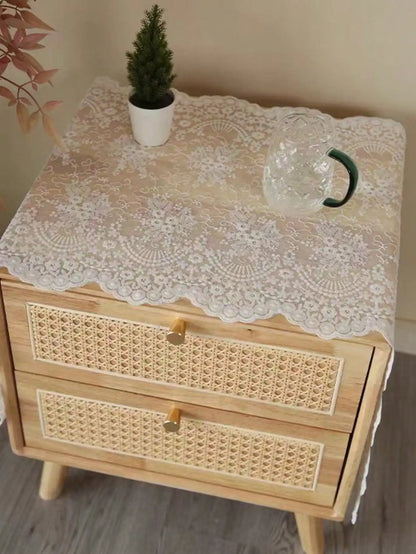 1pc French Vintage Lace Table Runner, White Embroidered,100% Polyester