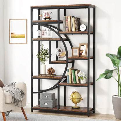 Bookshelf, 5 Tier Etagere Bookcase, Freestanding, 11.81"D x 37.4"W x 68.89"H