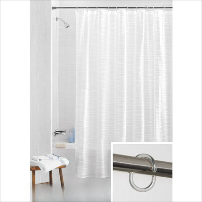 Waterproof Striped PEVA Lightweight Shower Curtain and 12 Hooks, Frosted