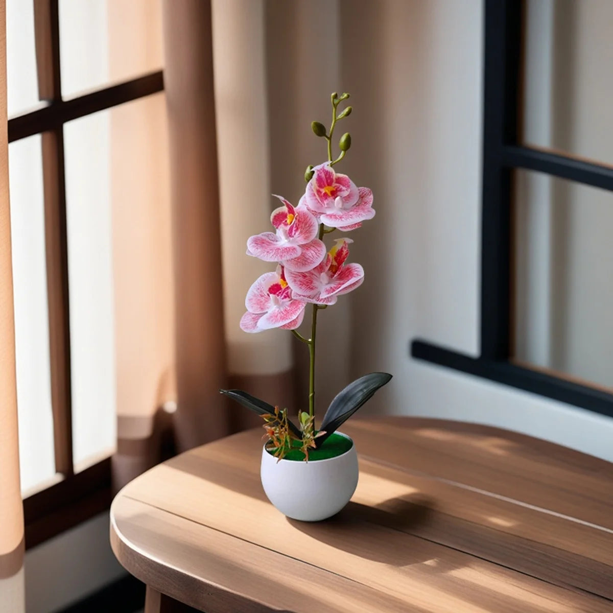 Realistic Artificial Orchid Potted Plant with Plastic Pot