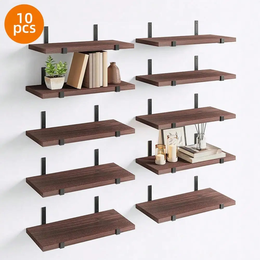 5/10Pcs Floating Shelves, 4.7 In Wide 16  Long  with Invisible Brackets, Rustic Wood .......