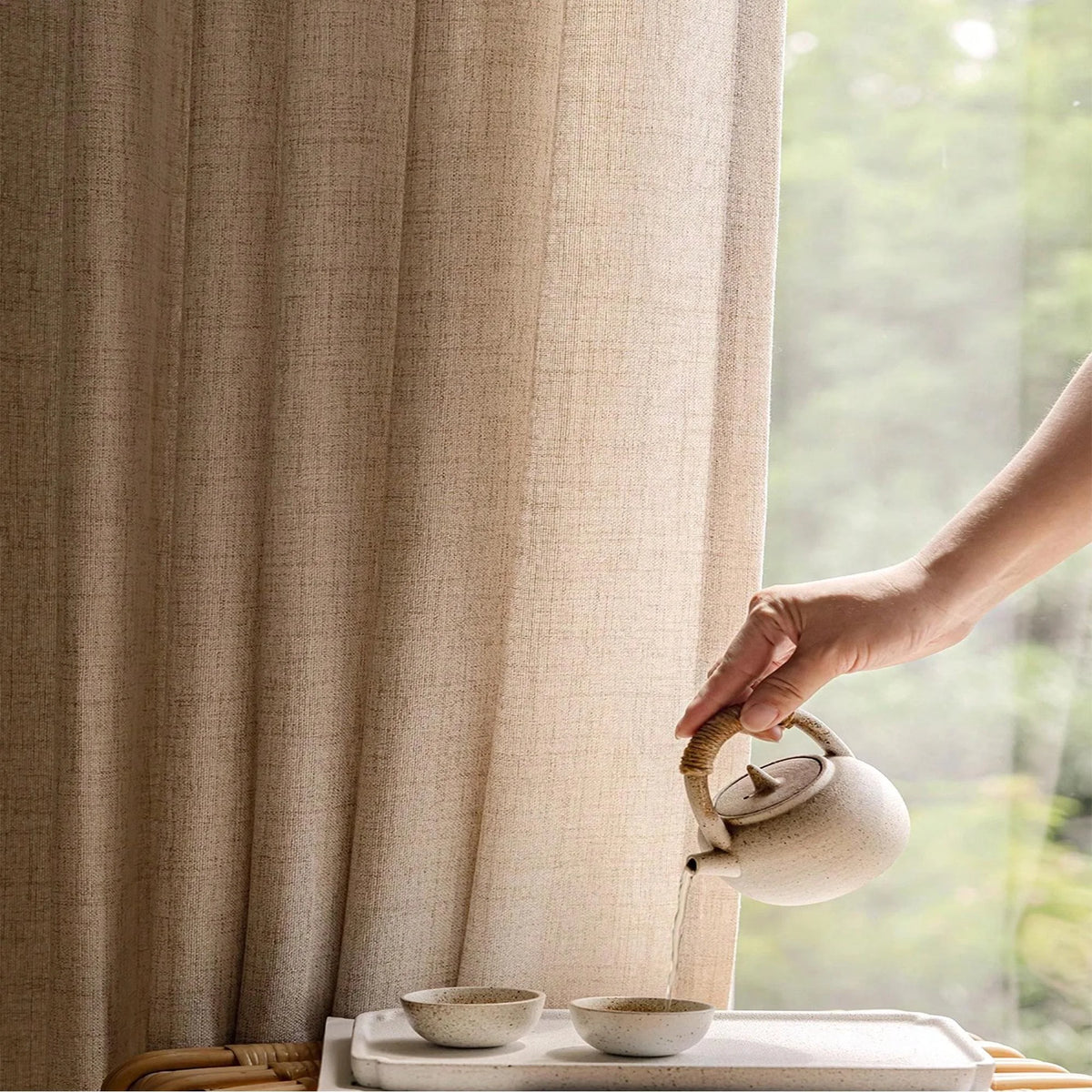 2 Panels Natural beige Sheer Curtain, Grommet Top  For Living Room ,Translucent(52x84inch,52x96inch)
