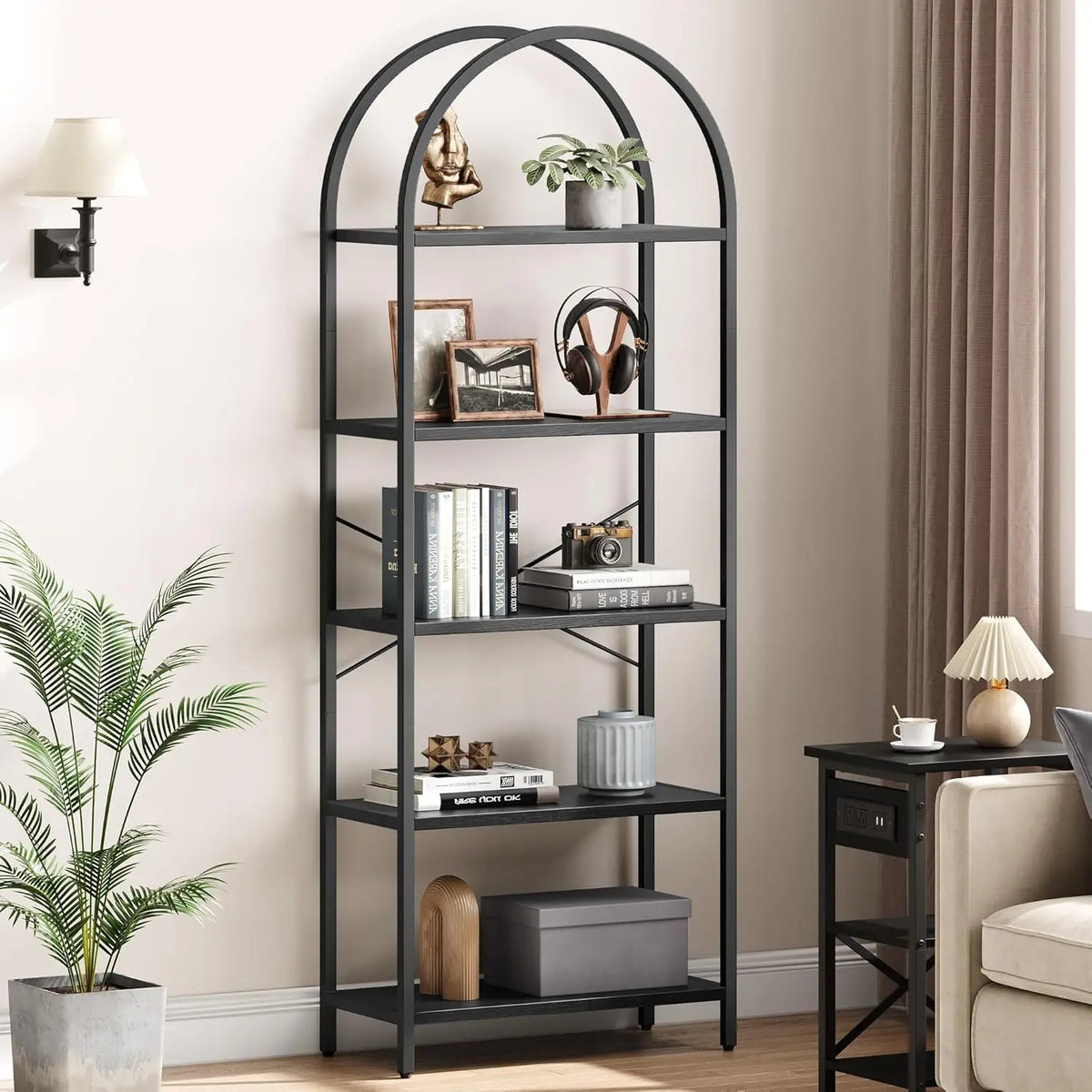 Bookshelf 5-Tier Bookcase with Metal Frame, Freestanding, 60x28x180cm