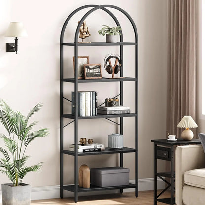 Bookshelf 5-Tier Bookcase with Metal Frame, Freestanding, 60x28x180cm