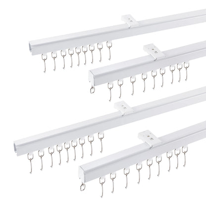 White Ceiling Mounted Curtain Track Kit, 9-12Ft Adjustable Aluminum Alloy Heavy Duty Curtain Rail With Rollers Hooks....