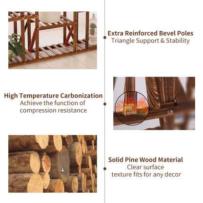 Large 11 Tiered Wooden Plant Stand Carbonized wood, Widen Pot Shelf Holder,  Indoor Outdoor.....