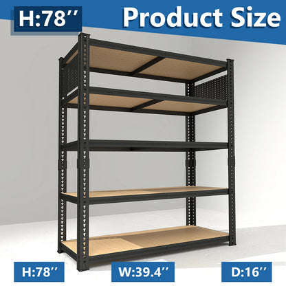 Heavy-Duty 5-Tier Adjustable Metal Shelving Unit with Pegboard Panel System