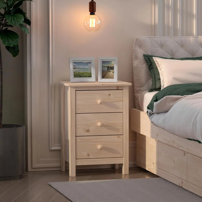 Tall Nightstand with 3 Drawers - Solid Pine Wood Table  Gray...
