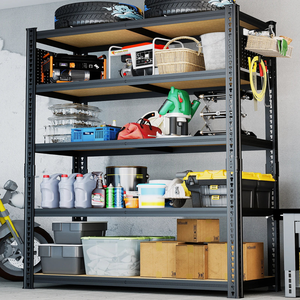 Heavy-Duty 5-Tier Adjustable Metal Shelving Unit with Pegboard Panel System