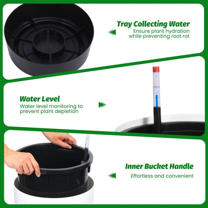21.5 Inch Tall Self Watering Planters Set Of 2 With Water Level Indicator...