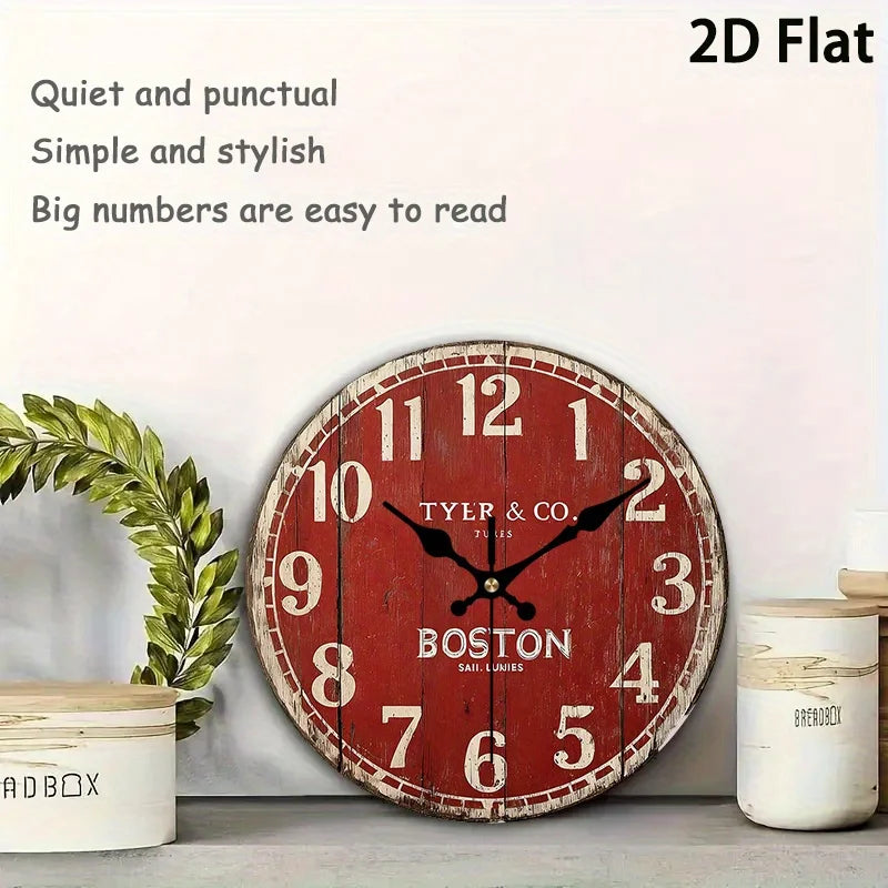 10 Inch Vintage Wooden Wall Clock,  AA Batteries Needed...