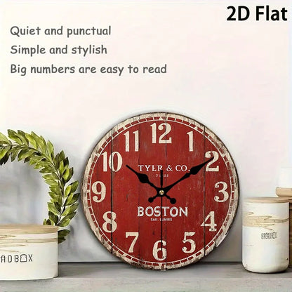 10 Inch Vintage Wooden Wall Clock,  AA Batteries Needed...