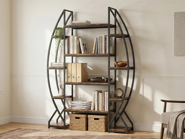 Oval Vintage Metal &  Wood Storage Shelves, Bookcase