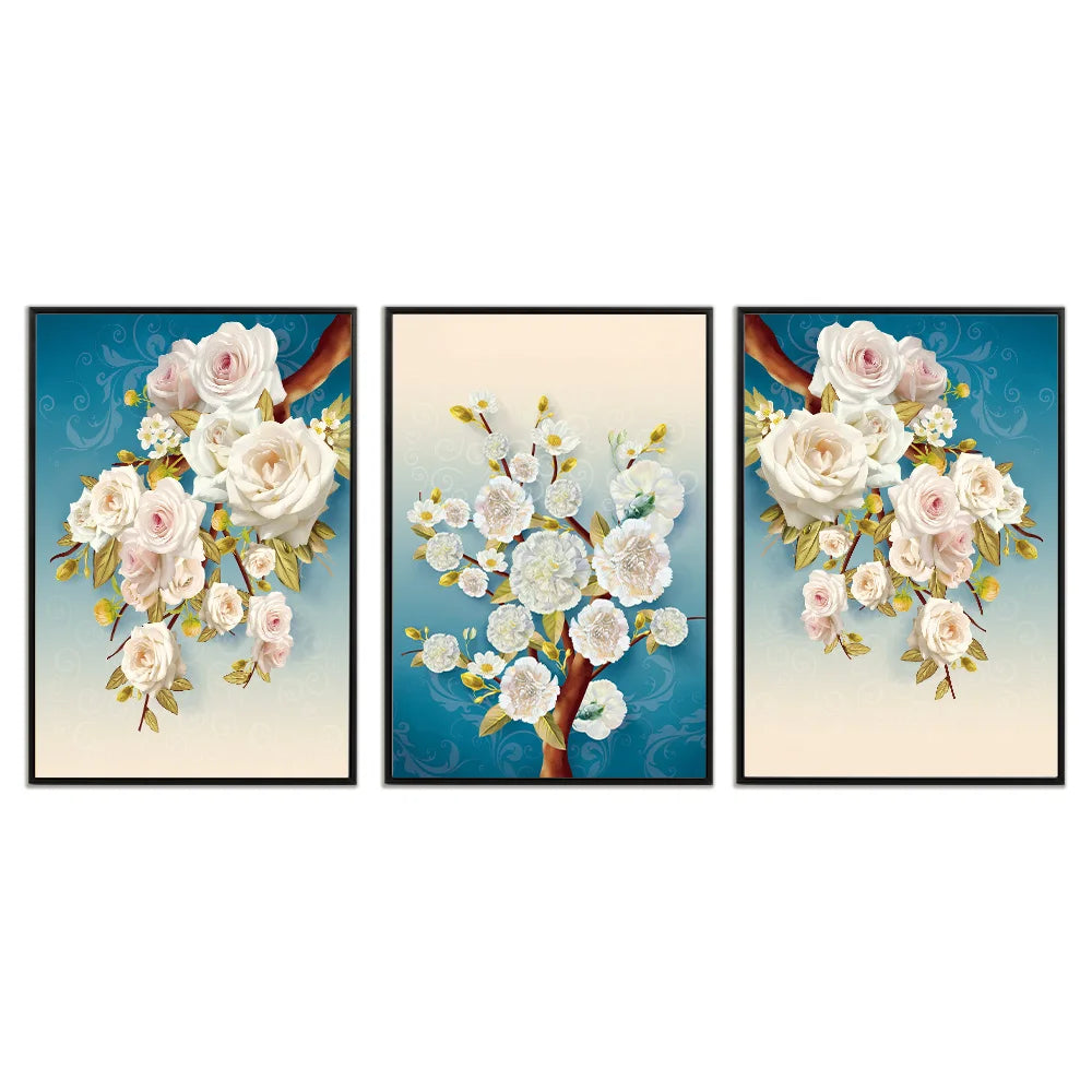 3 Panel Floral Wall Art, 16x24 Inch Colorful Flower Framed Prints....