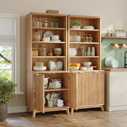 6-Tier Wooden Bookshelf, With Doors & Adjustable Shelves, Walnut....