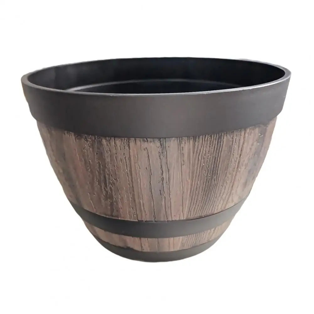 Rustic Whiskey Barrel Planter, Wooden Plastic Flower Pot with Drainage Holes....