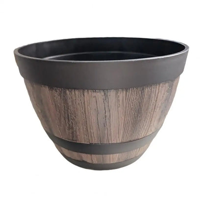 Rustic Whiskey Barrel Planter, Wooden Plastic Flower Pot with Drainage Holes....