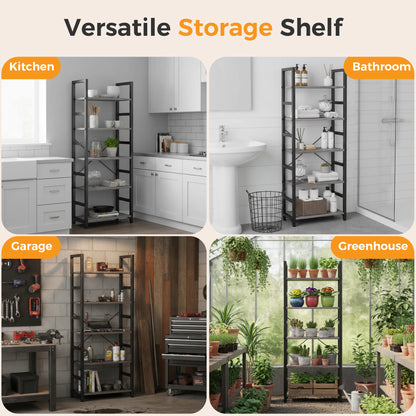 Standing 5 Tier Wooden Storage Shelves, Bookcase Adjustable Feet.....
