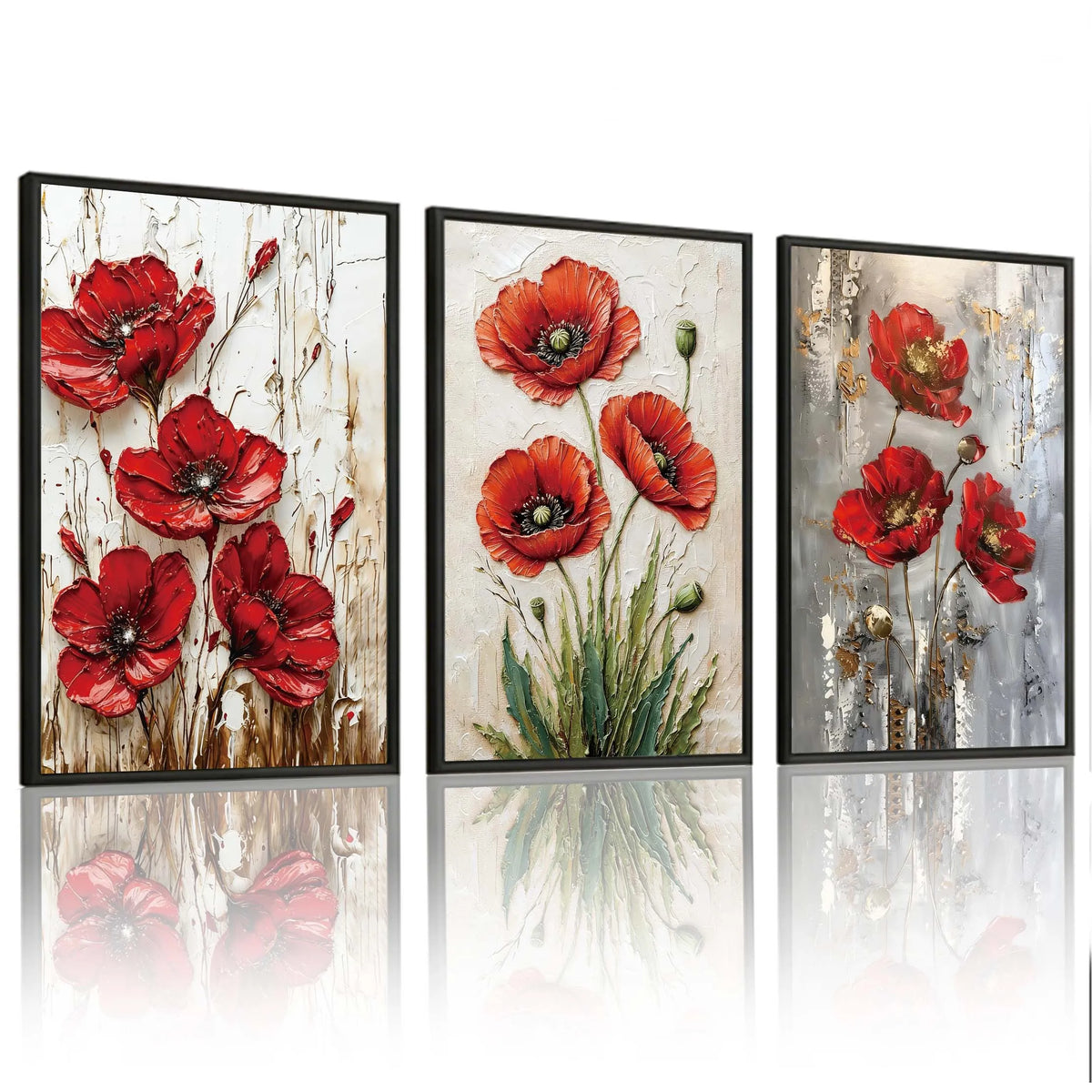 3 Panel 3D Textured Floral Wall Art, 16x24 Inch Embossed Flower Framed Wall Prints.....