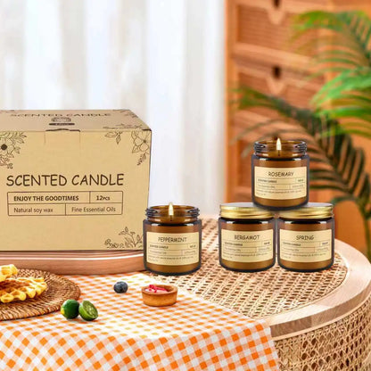 12 Scented Candles (2.5 In × 2.3 In) - 3.5 oz Scented Candles. Gift Box Set, Made with Soy Wax and Essential Oils.