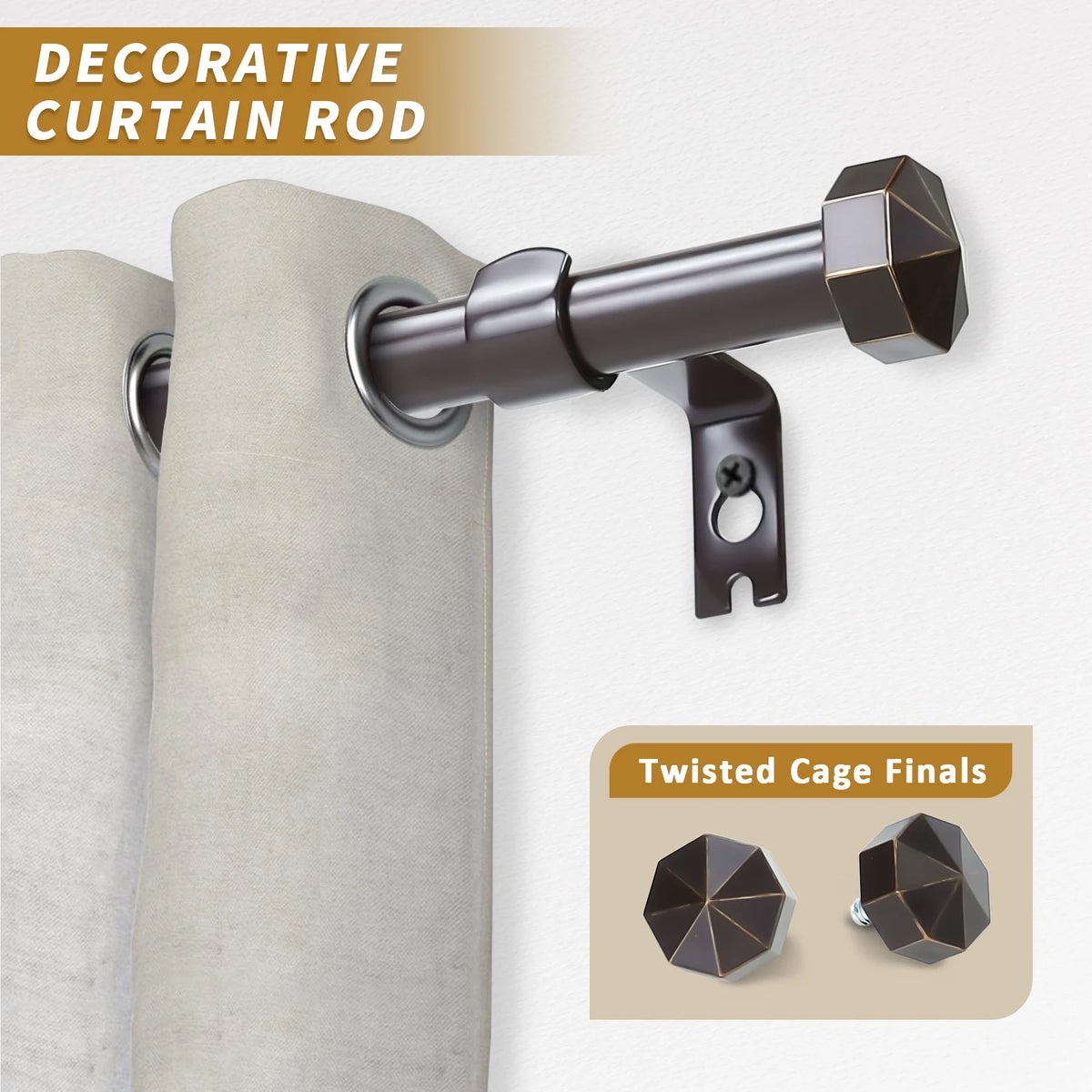 5/8 Inch Diameter Single Window Drapery Curtain Rod Set 5 Colors, 28 to 120 Inches.....