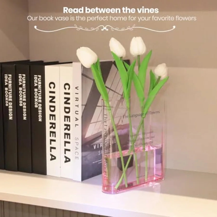 Book Vase, Acrylic Clear Book-Shaped Flower Vase Simplicity