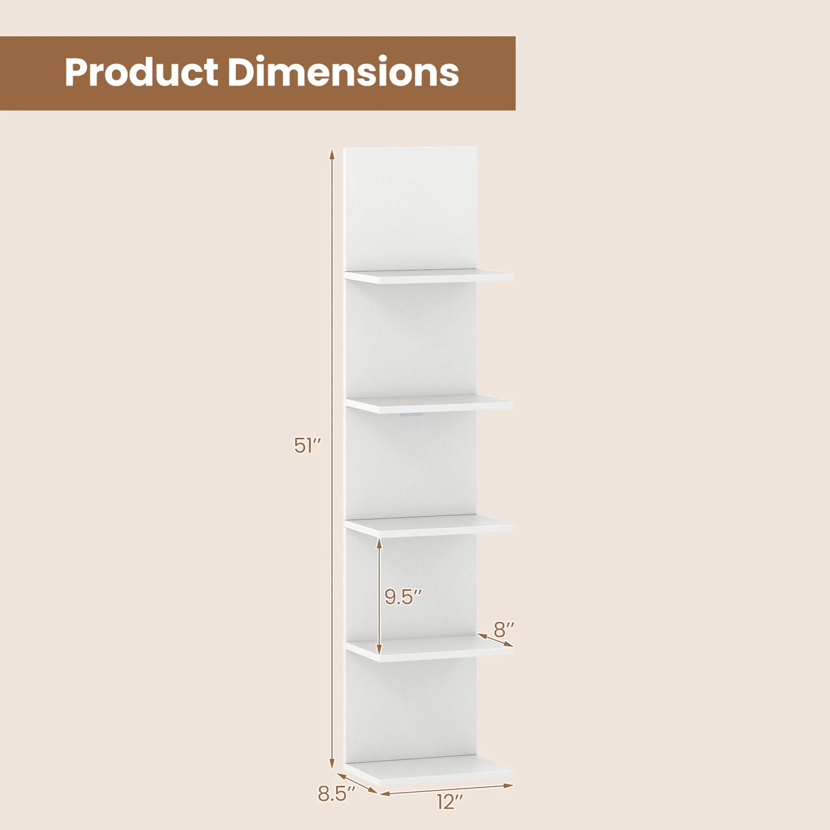 5-Tier Vertical Floating Wall Shelves