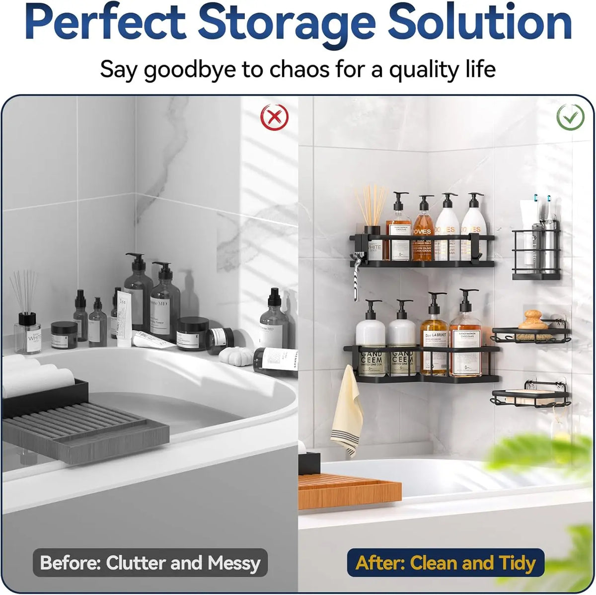 Shower Caddy, 5-Pack Organizer  with Soap Holder and 4 Removable Hooks No Drilling, Random Color Stainless Steal....