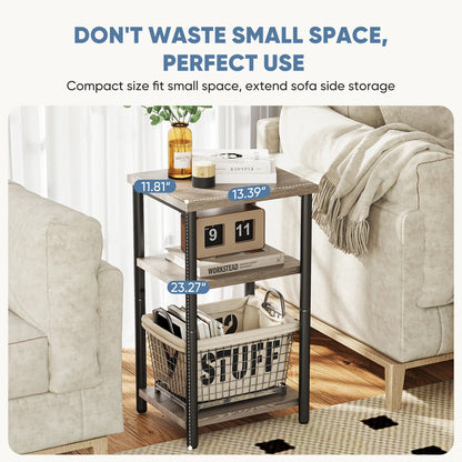 3 Tier  End Table Storage Shelf with Adjustable Feet