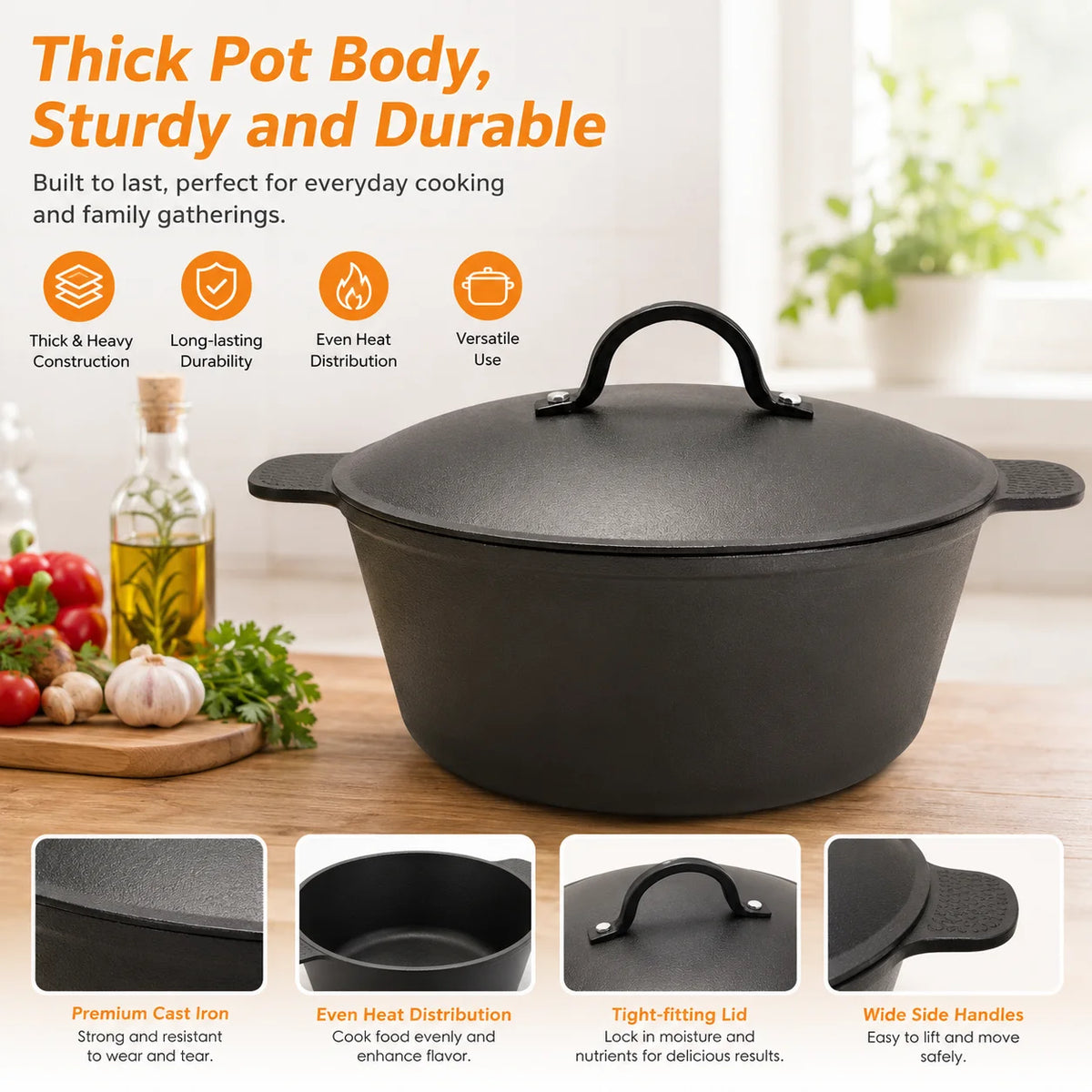 5.2Qt Lightweight Cast Iron Dutch Oven Honeycomb Base Non-Stick, Non- Stick.......