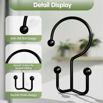 Stainless Steel Shower Curtain Hooks,  Double Shower Curtain Rings, Black....