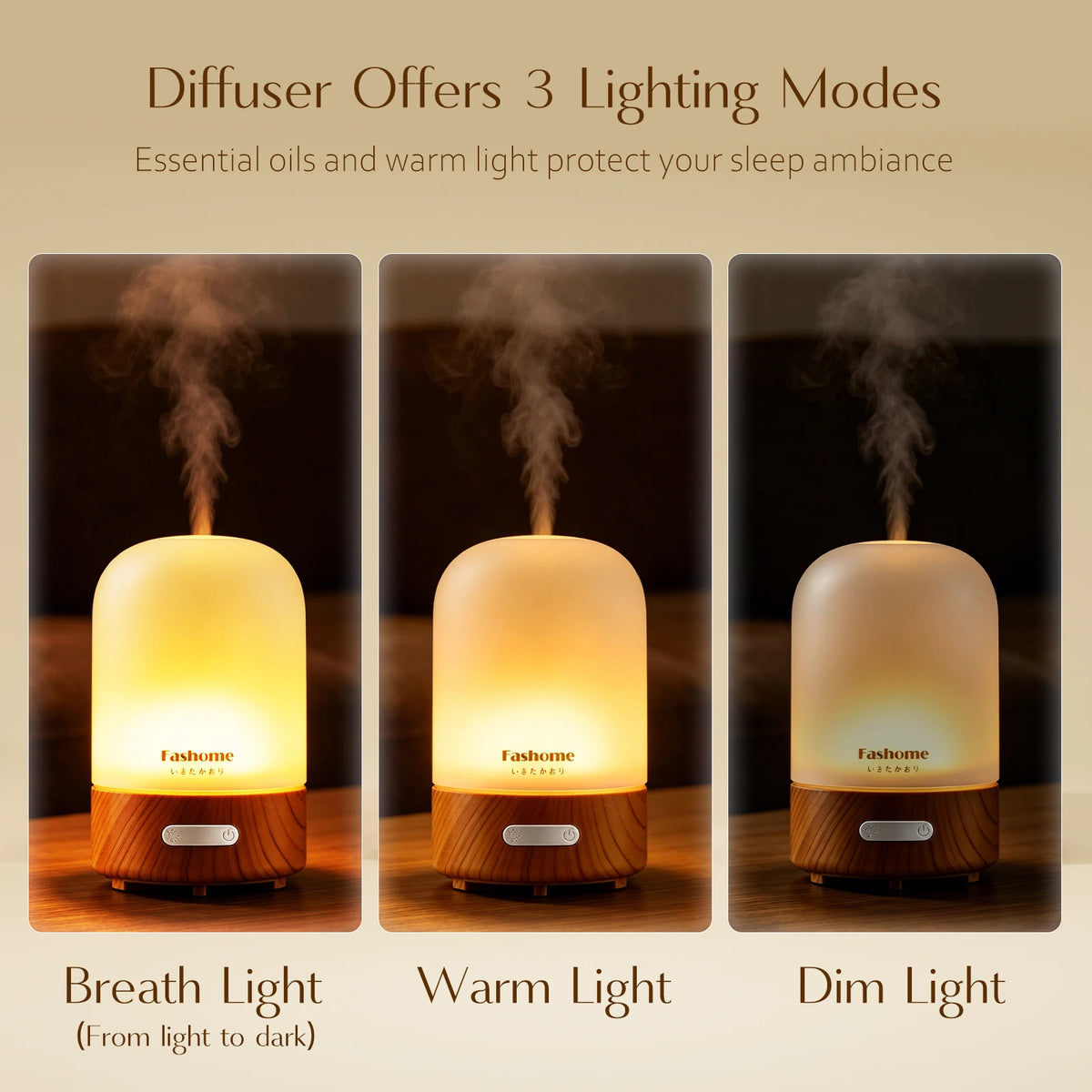 Essential Oil Diffuser, Ultrasonic Humidifier, Hand Blown Glass, Auto Shut-Off, 3 Modes White Lights, 3.3 Oz.3 Color.....