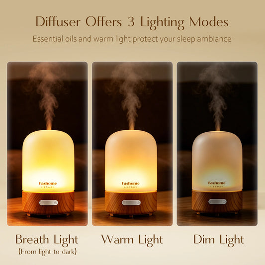 Essential Oil Diffuser, Ultrasonic Humidifier, Hand Blown Glass, Auto Shut-Off, 3 Modes White Lights, 3.3 Oz.3 Color.....