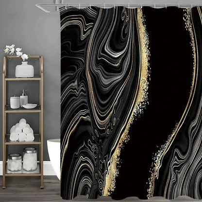 Luxury Abstract Liquid Black and Gold Marble Texture Shower Curtain....