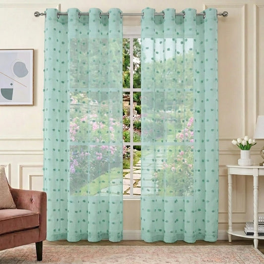 2 Panels Flora Semi Sheer Curtains, 5 Colors,  Light Filtering Grommet Top Window Treatments, 4 Sizes....