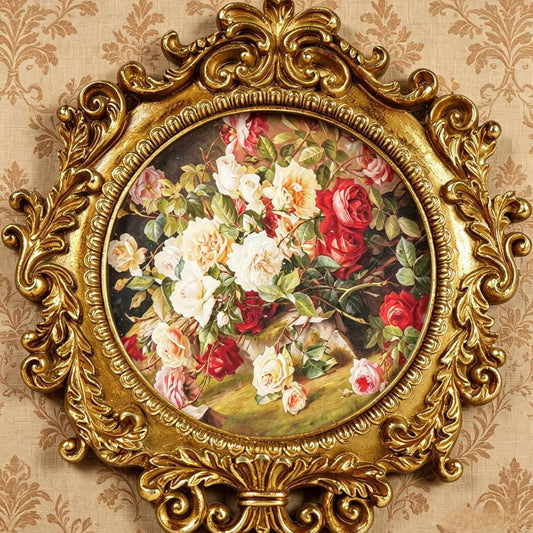 Vintage Gold Round 4x4 Inch Picture Frame, Antique Frame with HD Glass Tabletop & Wall Mount...