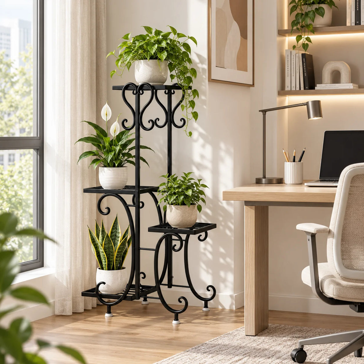 4 Tier Corner Metal Plant Stand, Flower Pot Shelf Indoor Outdoor