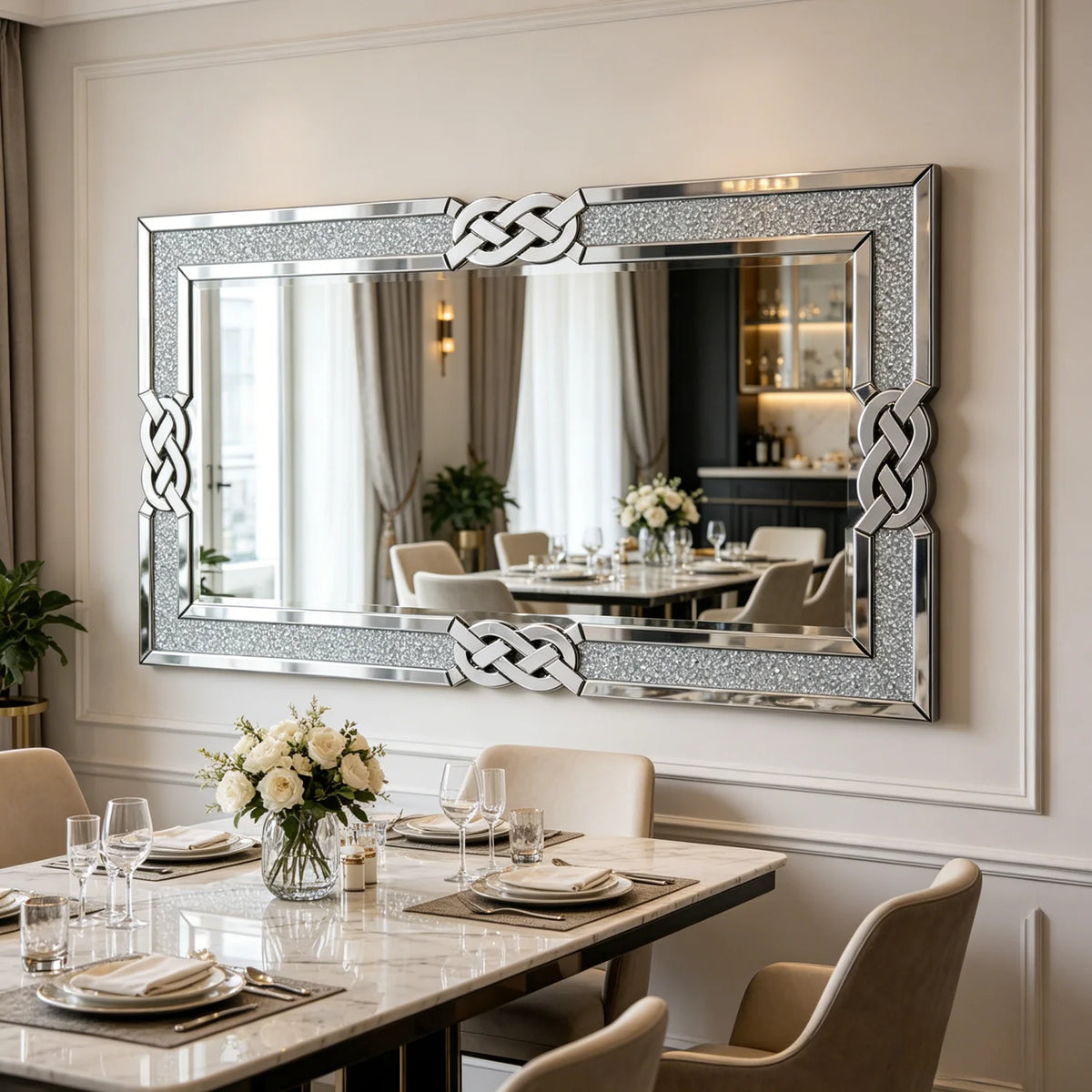 48 Inch Rectangle Crystal Crush Diamond Silver Mirror....