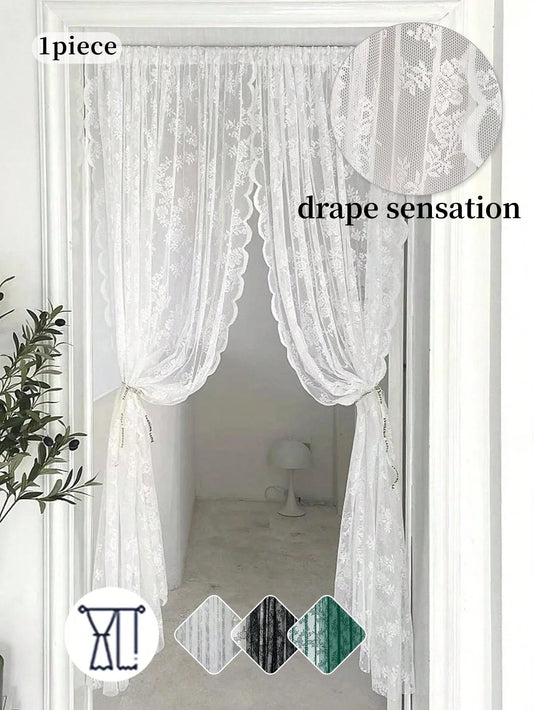 1pc Vintage Embroidered Floral Curtain, 3 Colors, 3 Sizes for the Living Room, Privacy Curtain Panel