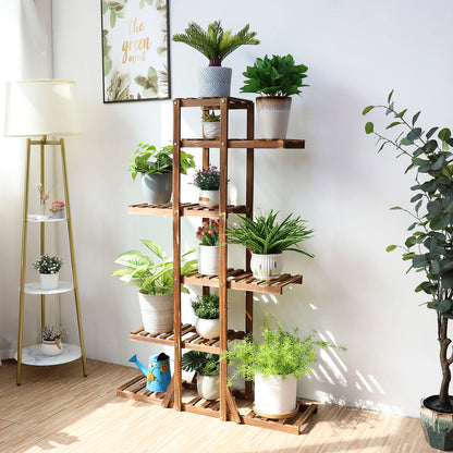 6 Tier Wooden Plant Stand Carbonized Wood ....