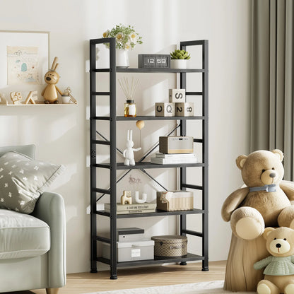5 Tier Wooden Display Bookshelf Standing Stable Metal Frame