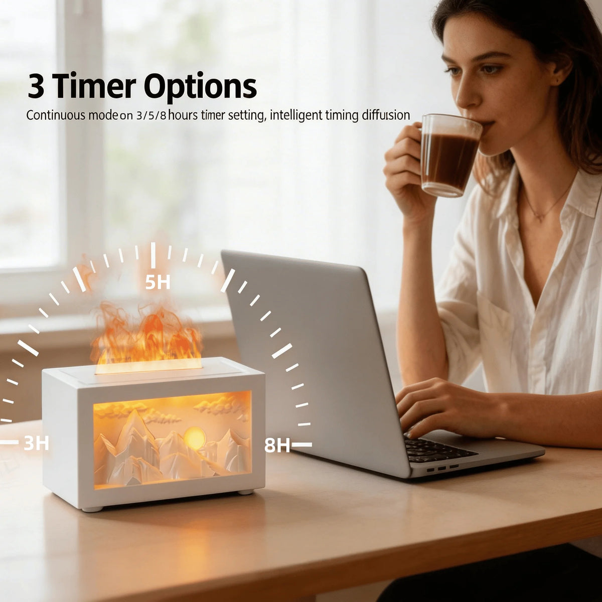 2026 5 Oz New Sunrise Golden Mountain Themed Air Diffuser Humidifier, Aromatherapy Essential Oil Diffuser, with Timer,