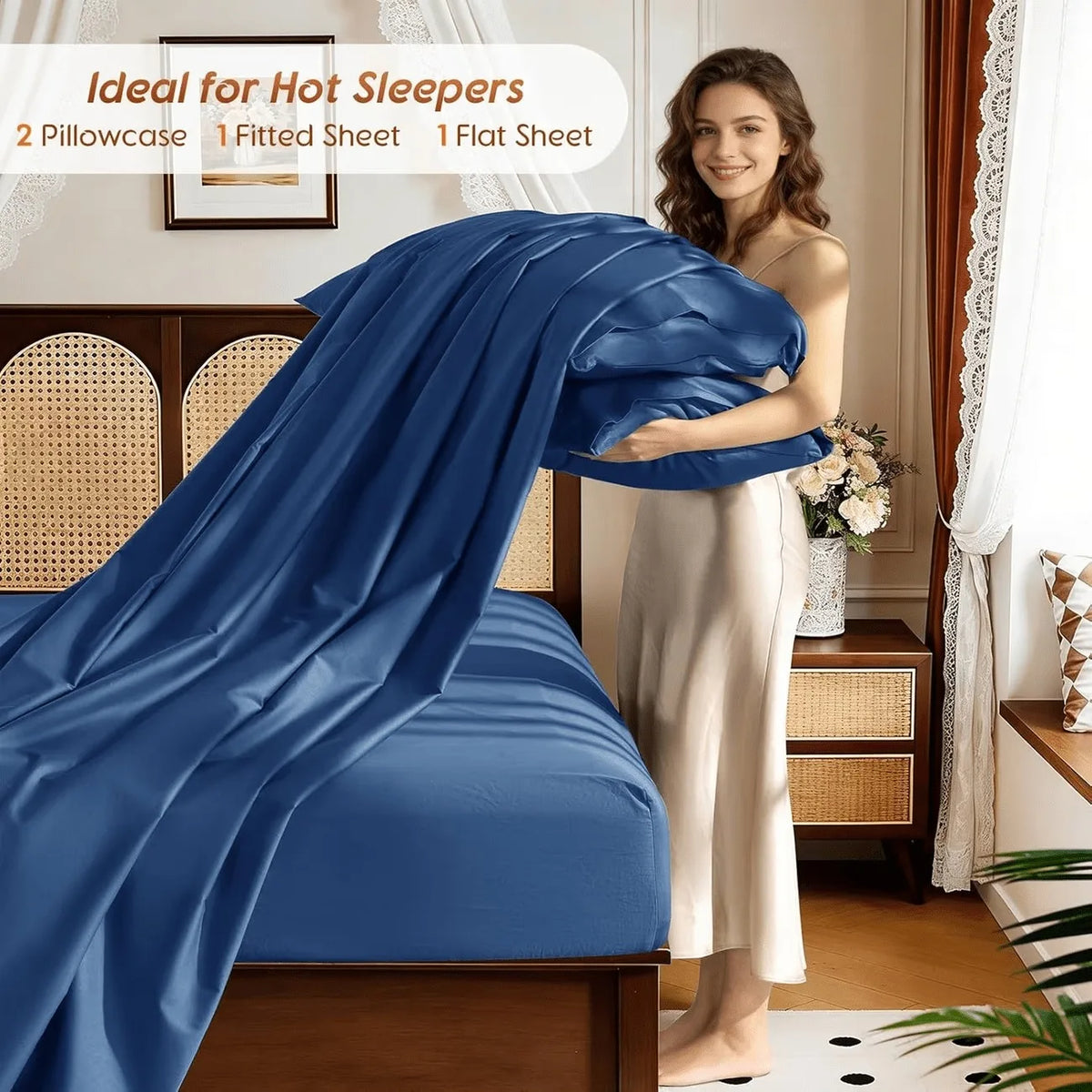 3pcs/4PCS Cooling Satin Bed Sheet Set, Shrink-Resistant, Fade-Resistant, Hypoallergenic, Breathable, Flat Sheet & Fitted Sheet & Pillow Cases
King, Queen, Full, Twin