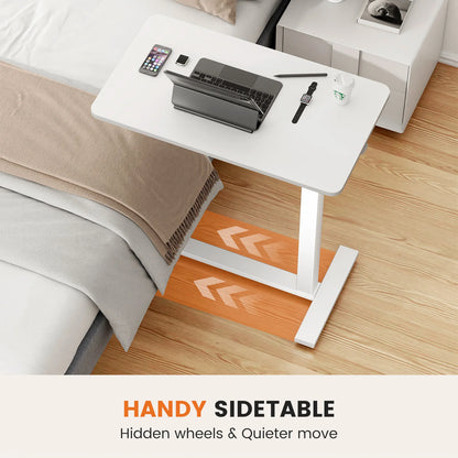 JHK Overbed Bedside table with Hidden Wheels Adjustable Height
